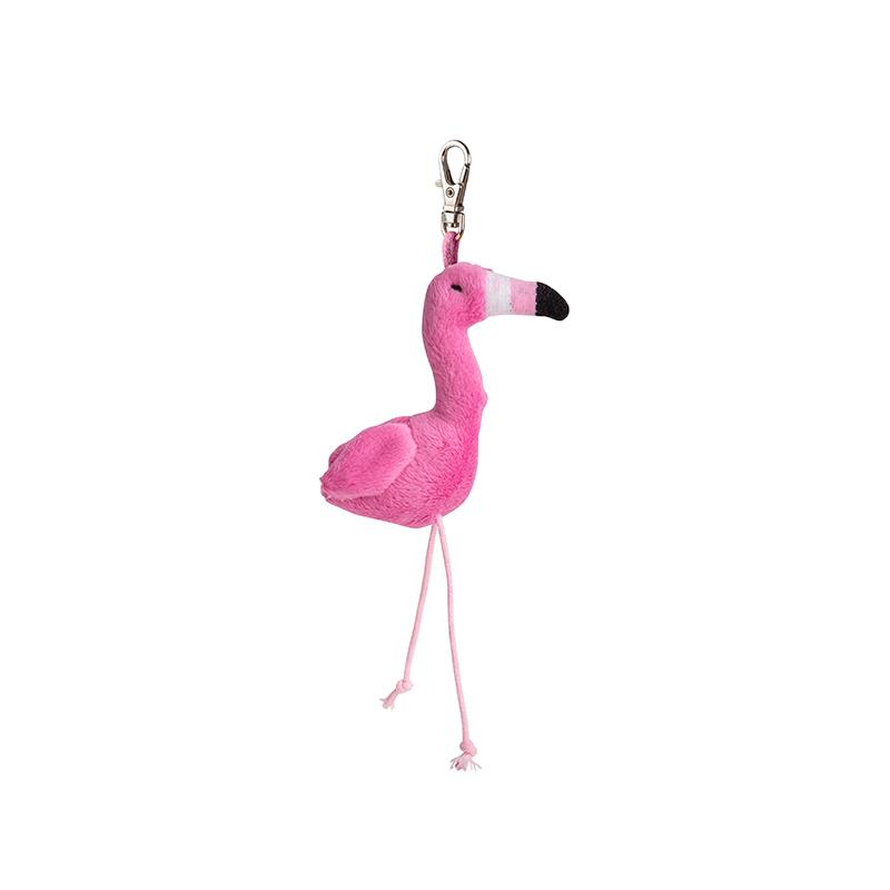 Plush flamingo keychain on a white background