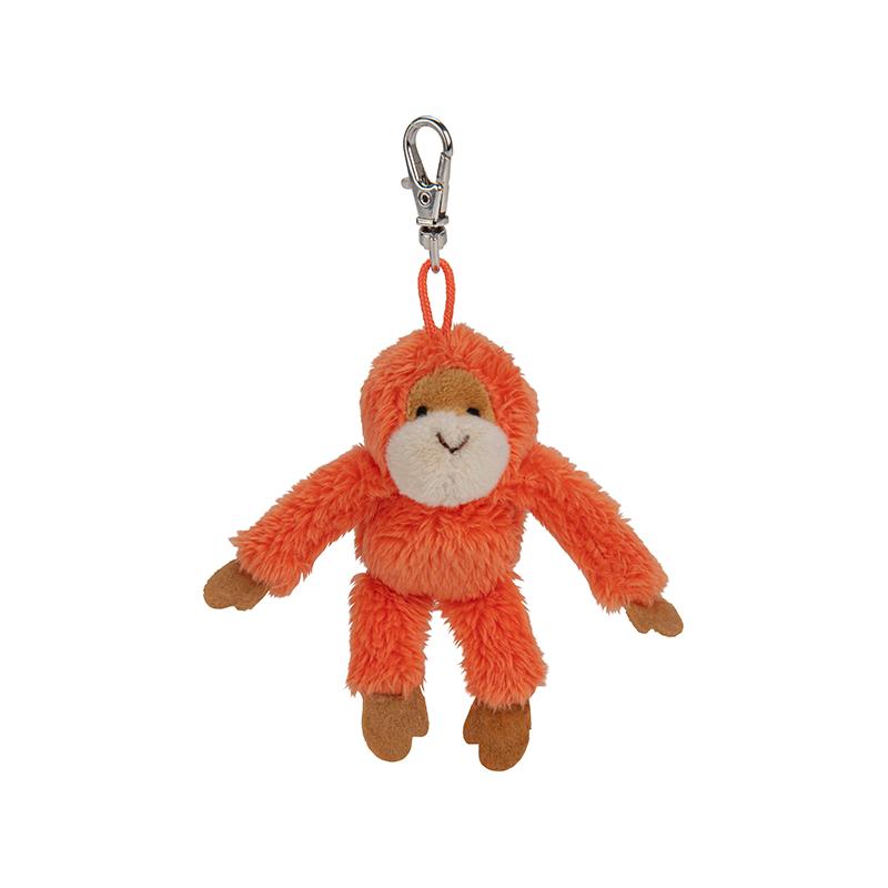 Plush orangutan keychain with a clip on a white background