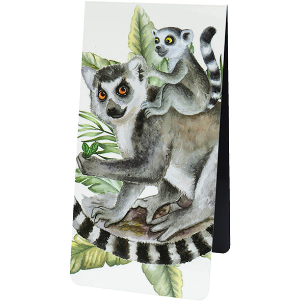 magnetic bookmark with a design of a lemur with baby on a white background