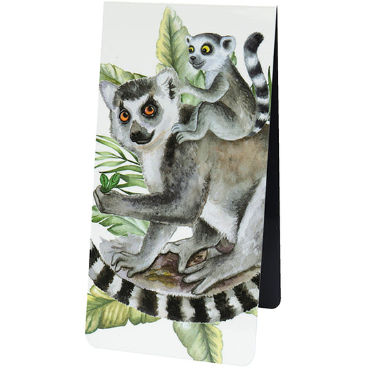 magnetic bookmark with a design of a lemur with baby on a white background