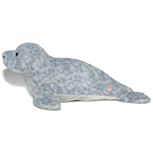 Fahlo Plush seal toy with gray and white pattern on a white background