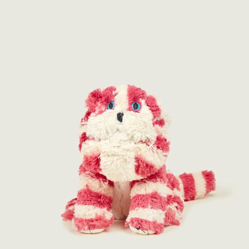 Bagpuss plush toy with pink and white stripes