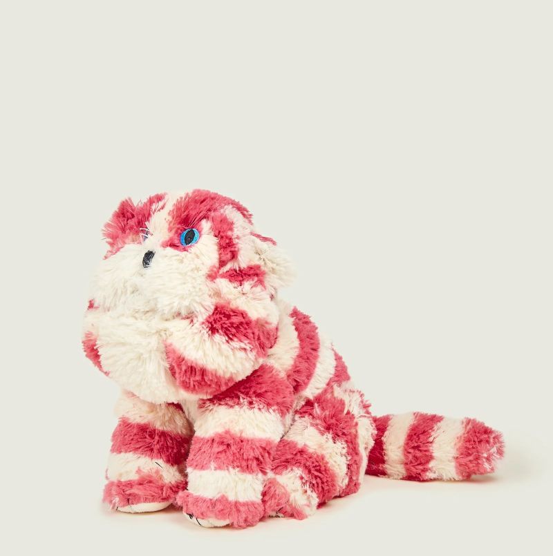Bagpuss plush toy with pink and white stripes