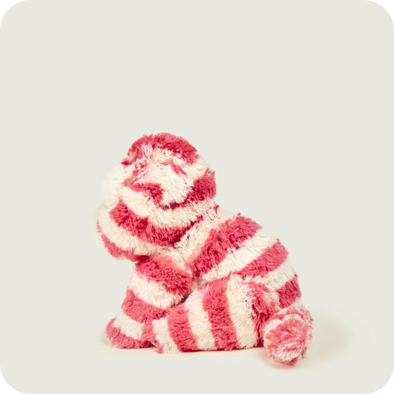 Bagpuss plush toy with pink and white stripes