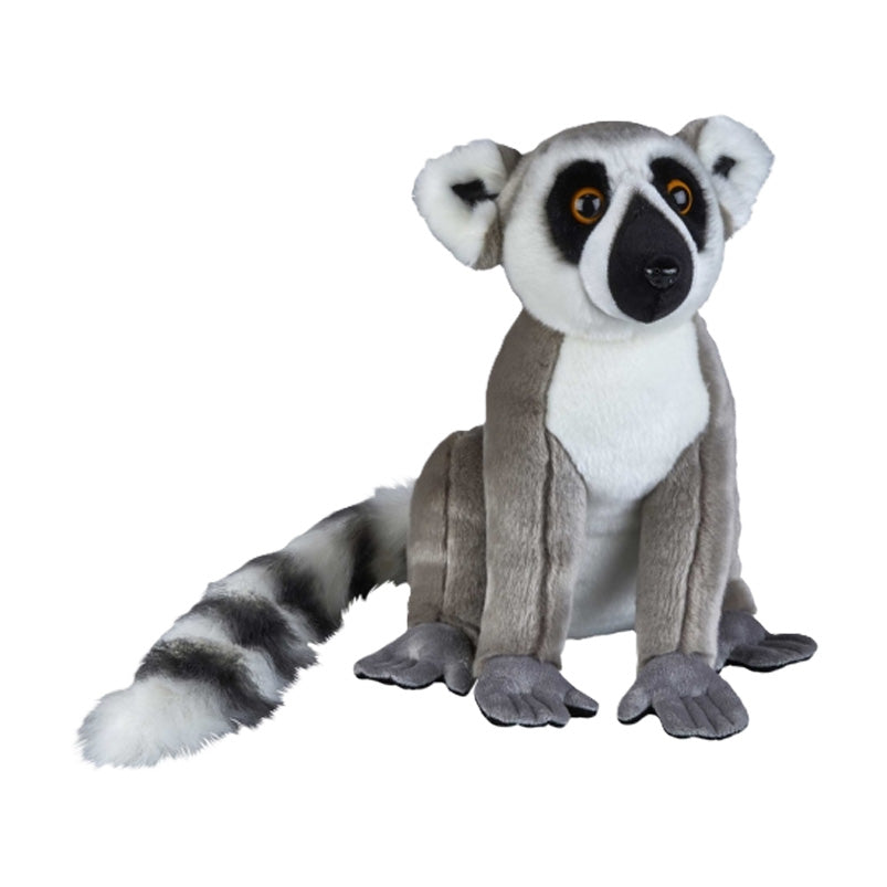 Plush toy lemur on a white background