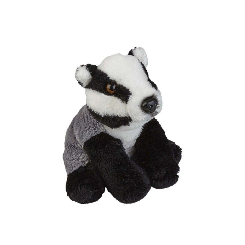 Plush toy badger on a white background