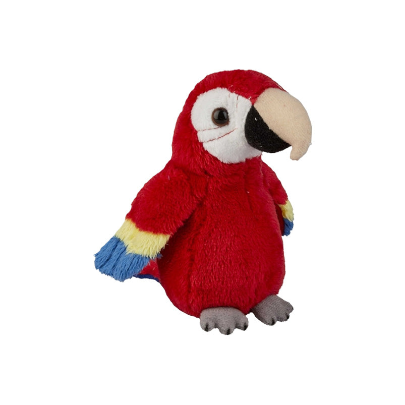 scarlet macaw plush toy on a white background