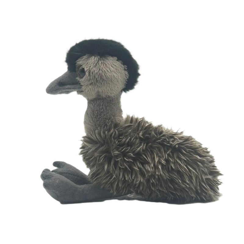 emu small soft toy 15cm with grey and black plush on a white background