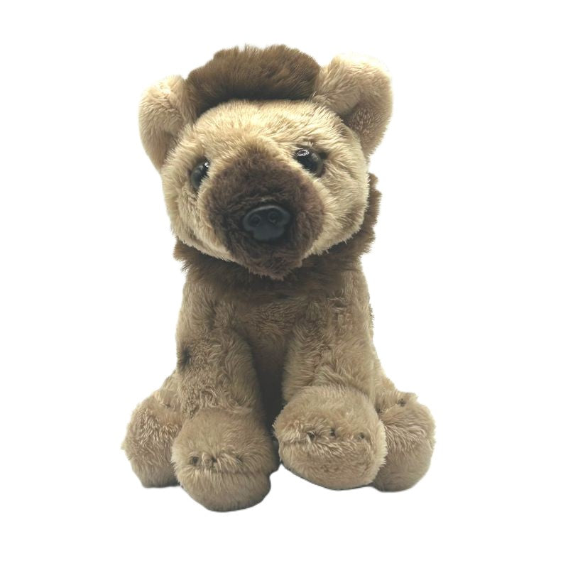 hyena small soft toy 15cm with beige and brown plush on a white background