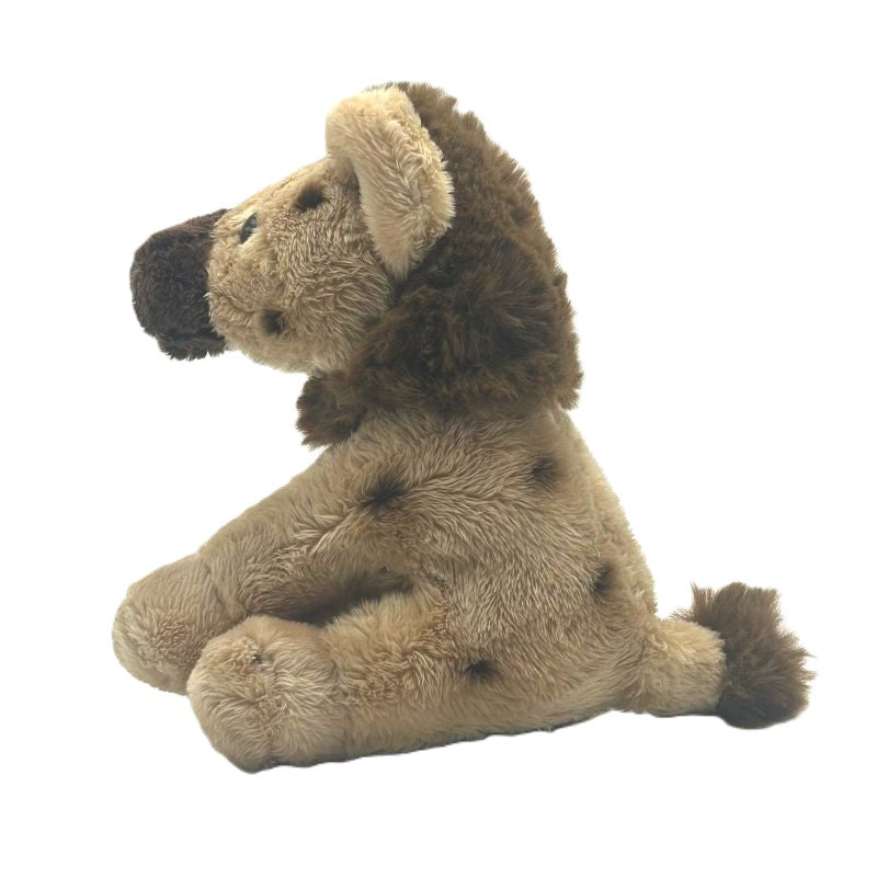 hyena small soft toy 15cm with beige and brown plush on a white background