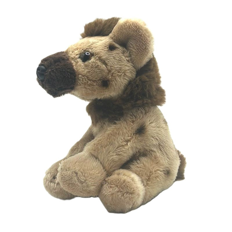 hyena small soft toy 15cm with beige and brown plush on a white background