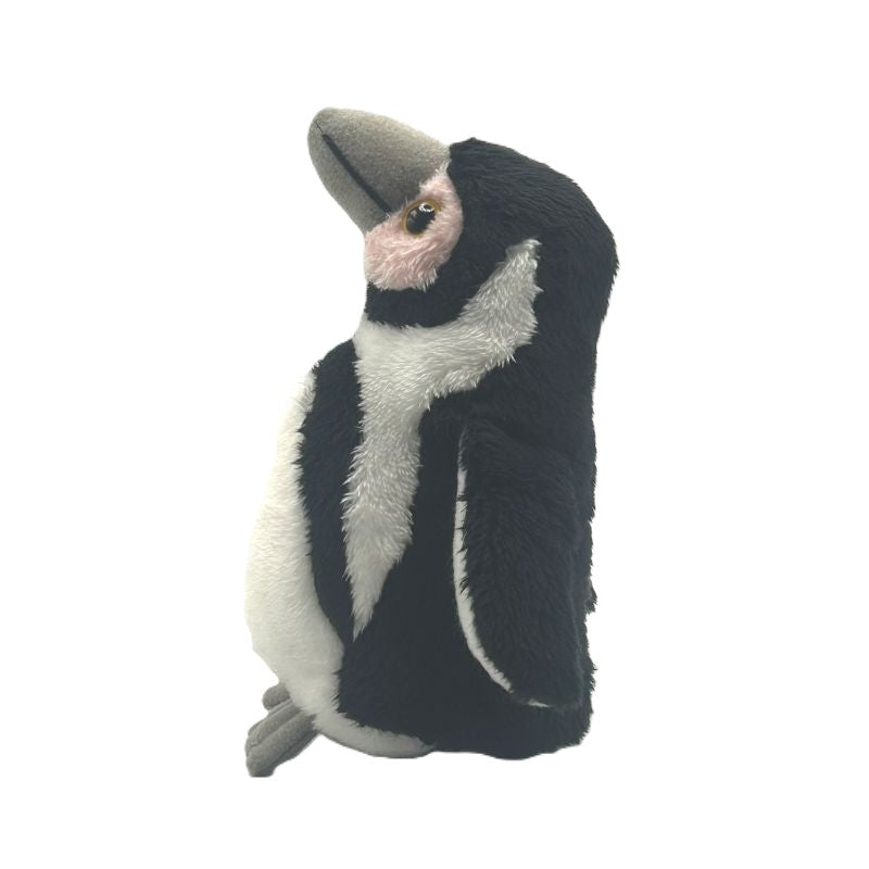 humbolts penguin small soft toy 15cm with black and white plush and grey feet on a white background