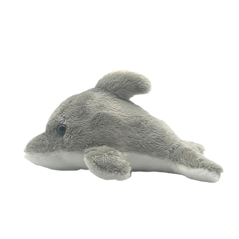 dolphin small soft toy 15cm with grey and white plush on a white background