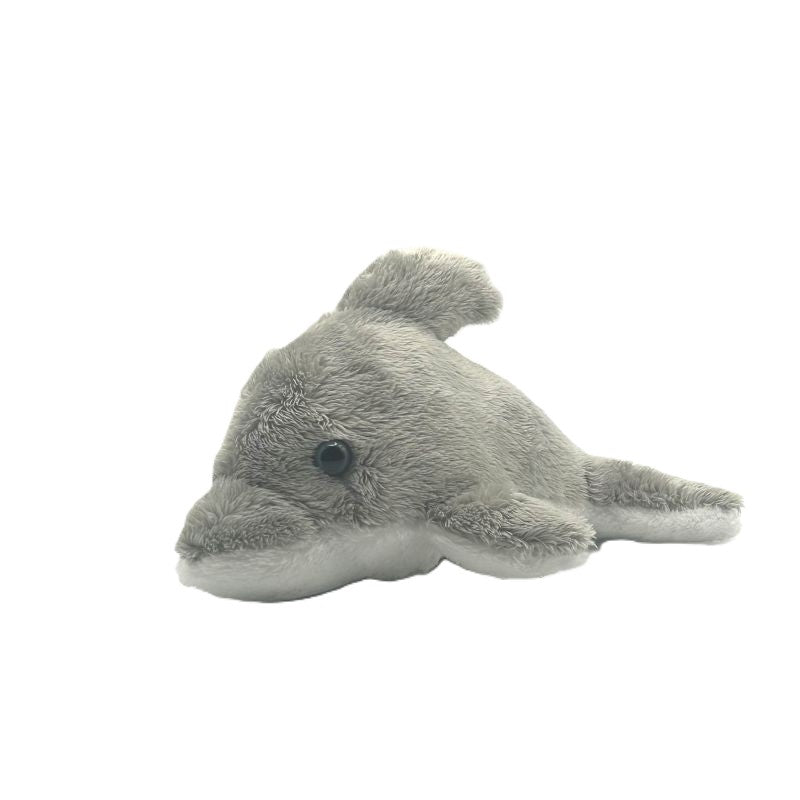 dolphin small soft toy 15cm with grey and white plush on a white background