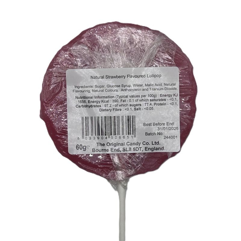 yorkshire wildlife park strawberry lollipop pink lollipop back with ingredients
