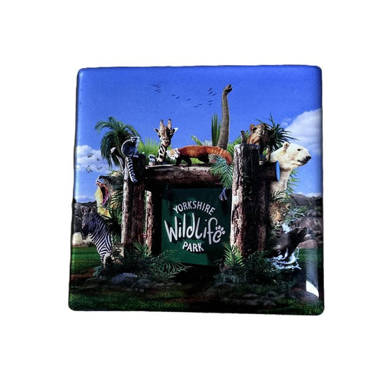 fridge magnet with animals at Yorkshire Wildlife Park with a blue sky background