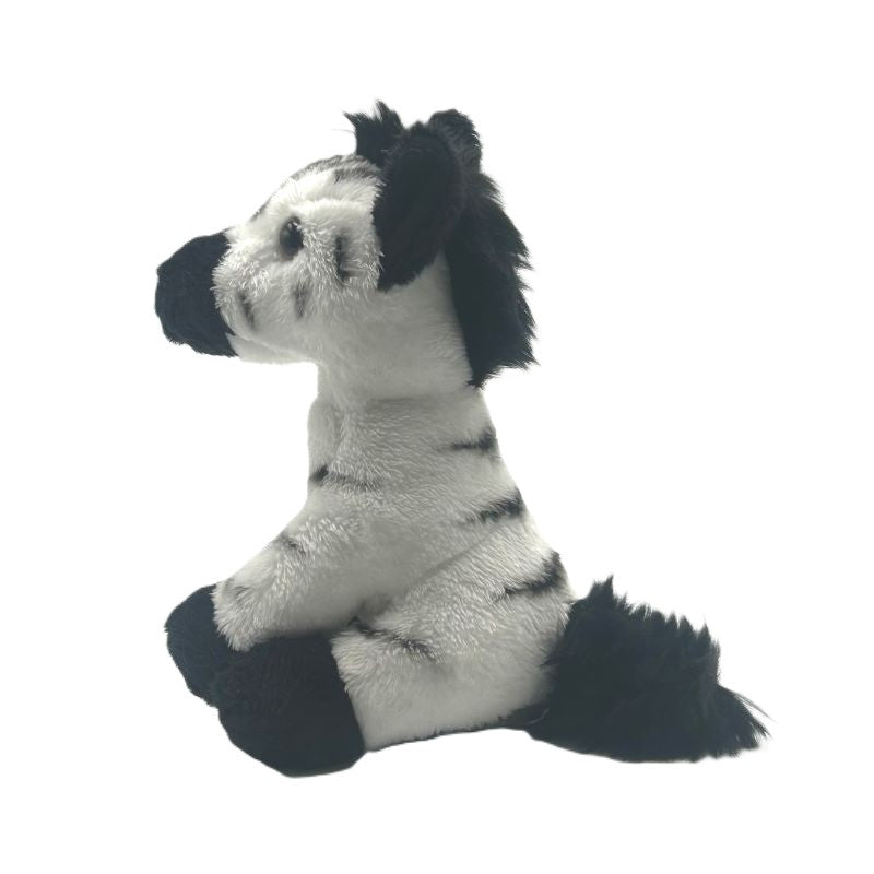 zebra small soft toy 15cm with white and black plush on a white background