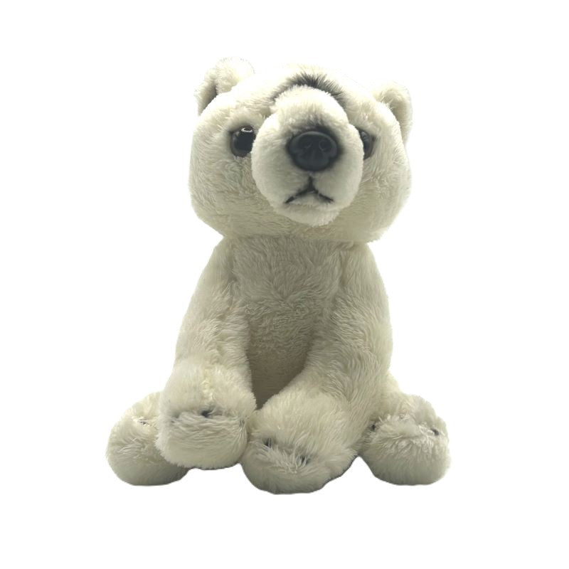 polar bear small soft toy 15cm with white plush and black nose on a white background