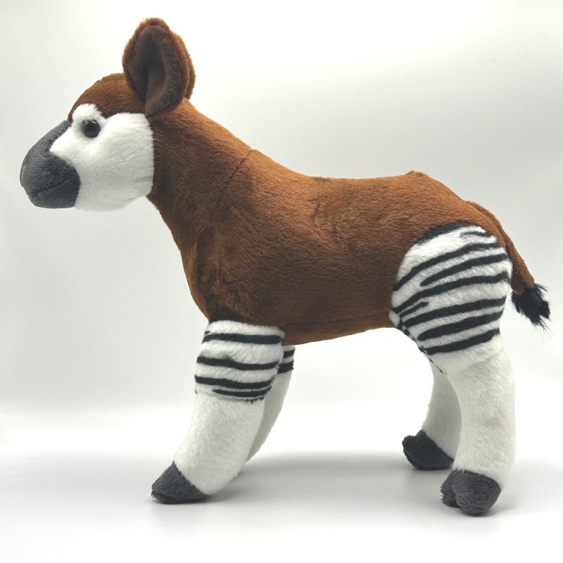 yorkshire wildlife park okapi large soft toy side view brown white coat black stripe 30cm