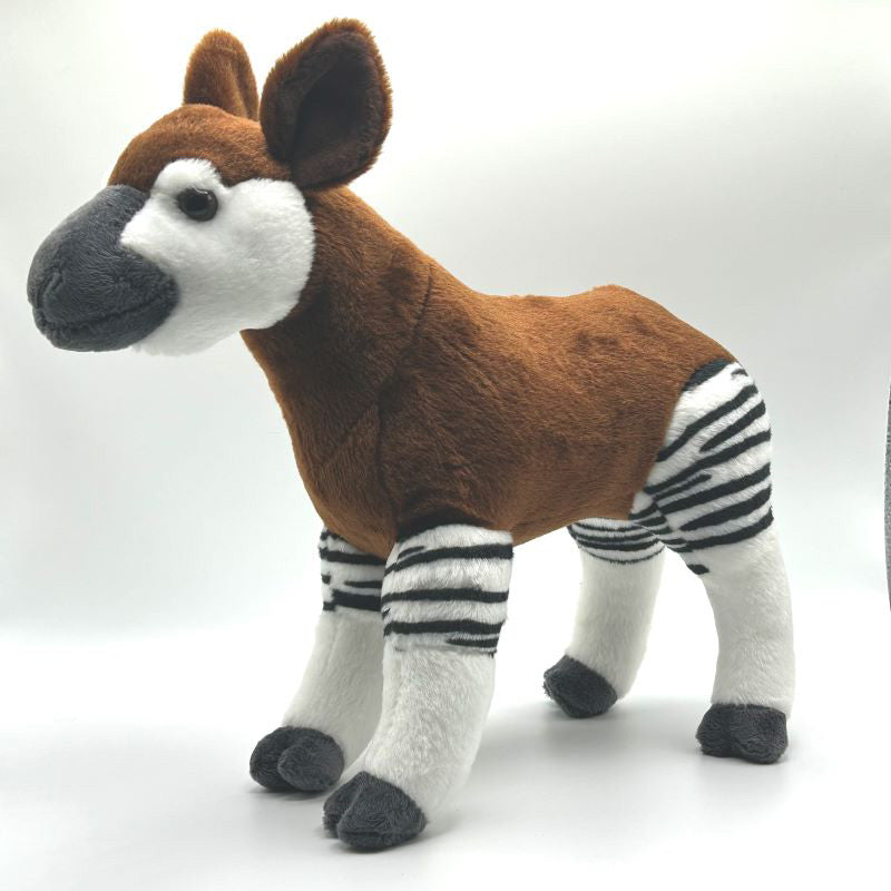 yorkshire wildlife park okapi large soft toy side view brown white coat black stripe 30cm