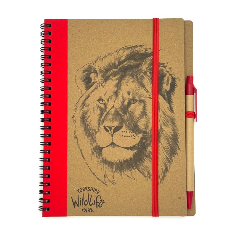 yorkshire wildlife park lion eco ring notebook with eco pen and elastic a5
