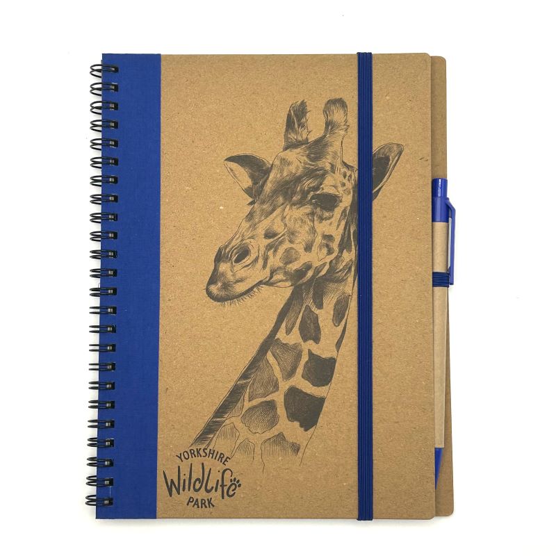 yorkshire wildlife park giraffe eco ring notebook with eco pen and elastic a5