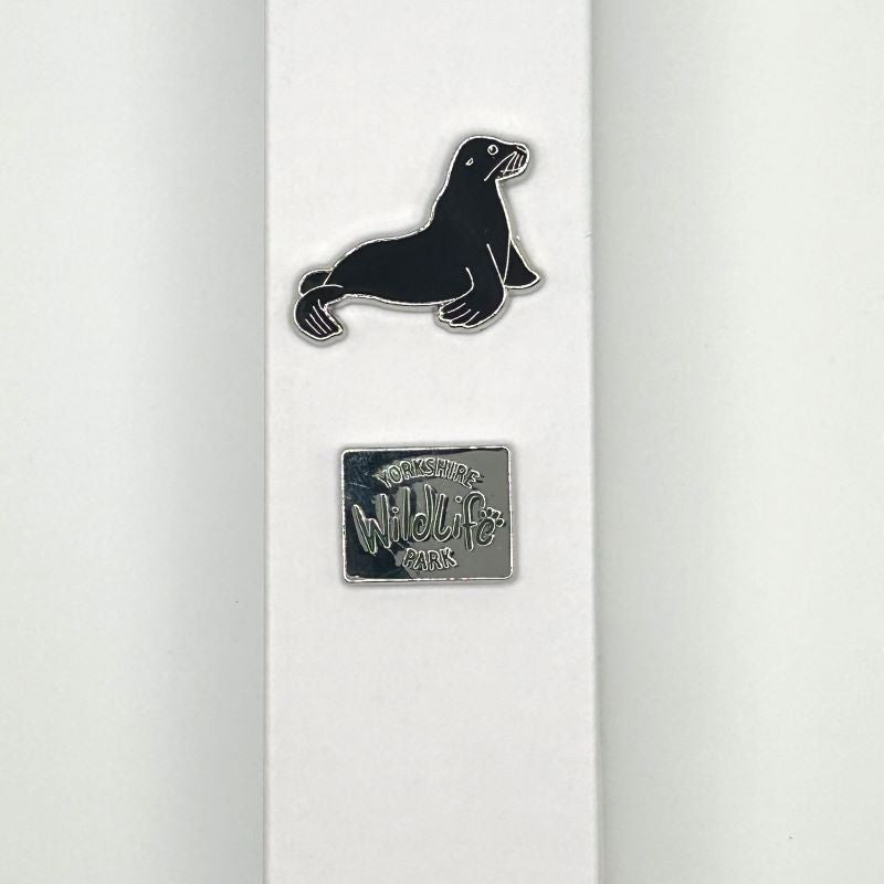 yorkshire wildlife park pin badge set with sea lion pin and logo pin