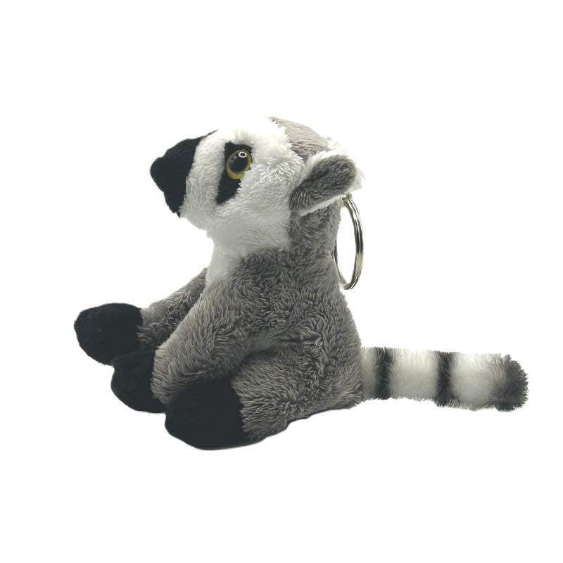 yorkshire wildlife park lemur keyring soft toy grey white coat ringed tail metal keyring 10cm