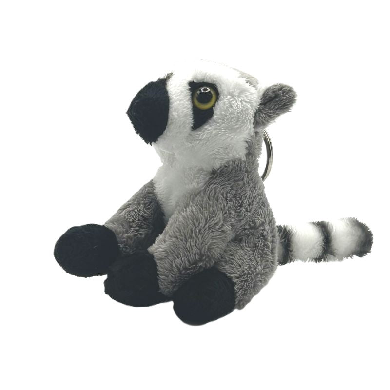 yorkshire wildlife park lemur keyring soft toy grey white coat ringed tail metal keyring 10cm