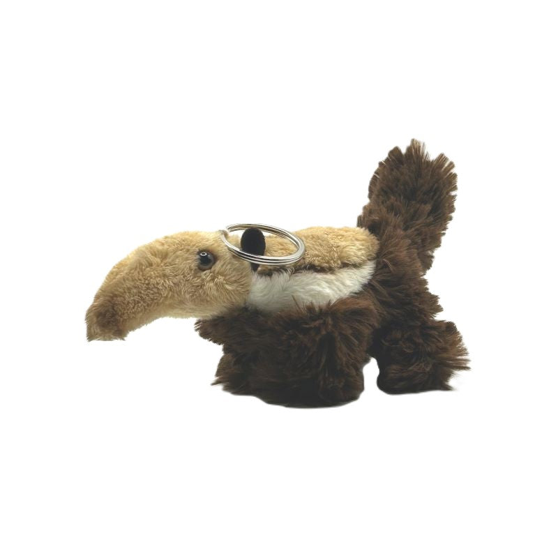 yorkshire wildlife park anteater keyring soft toy beige brown white coat metal keyring 10cm
