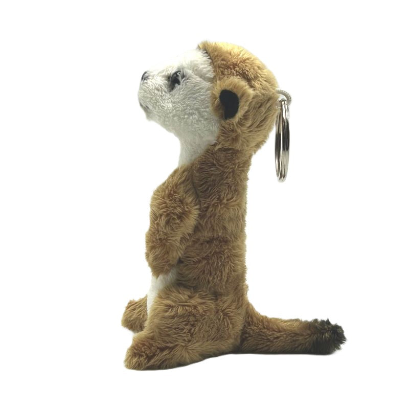 yorkshire wildlife park meerkat keyring soft toy beige and white coat metal keyring 10cm