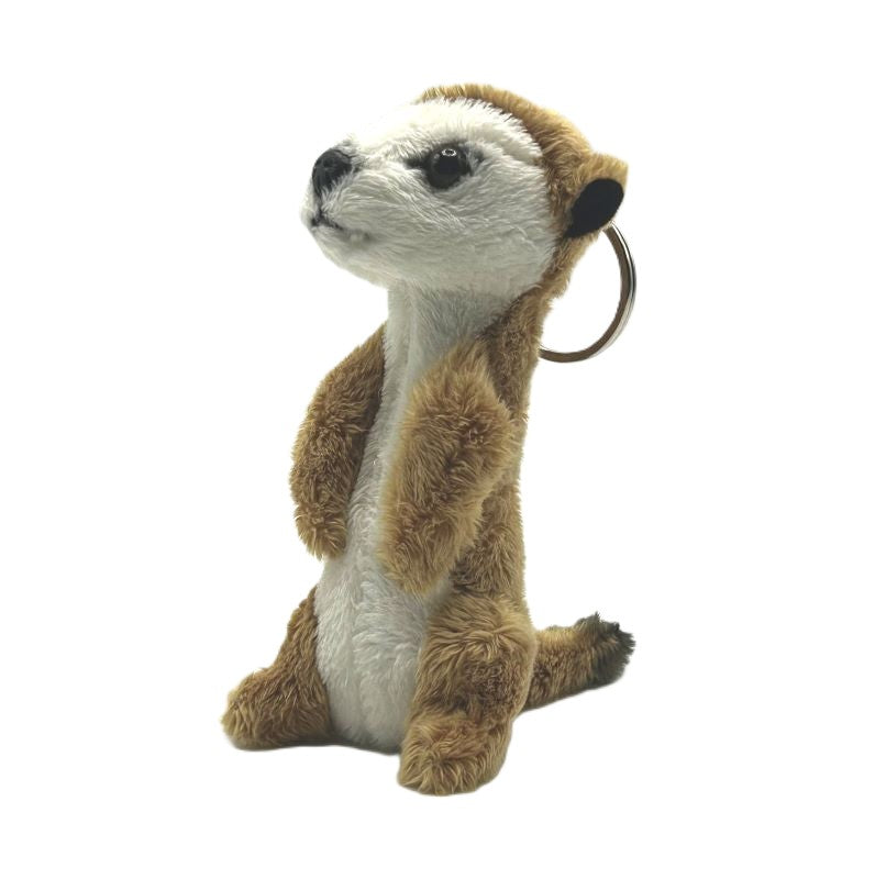 yorkshire wildlife park meerkat keyring soft toy beige and white coat metal keyring 10cm