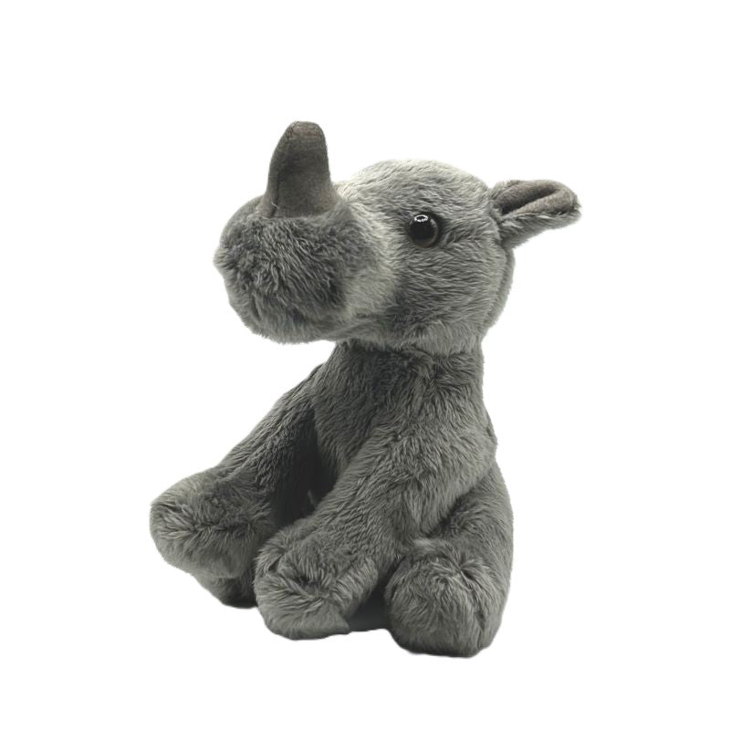 rhino small soft toy 15cm with grey plush on a white background