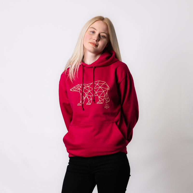 Yorkshire Wildlife Park Adult Geometric - Polar Bear Hoodie - Cranberry