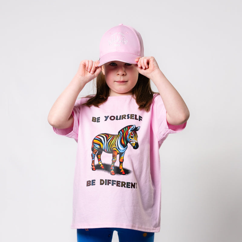 Yorkshire Wildlife Park Kids Be Yourself Rainbow Zebra T-Shirt - Light Pink