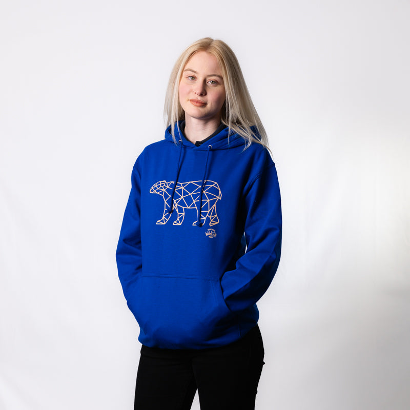 yorkshire wildlife park geometric polar bear adult hoodie blue with geometric polar bear design