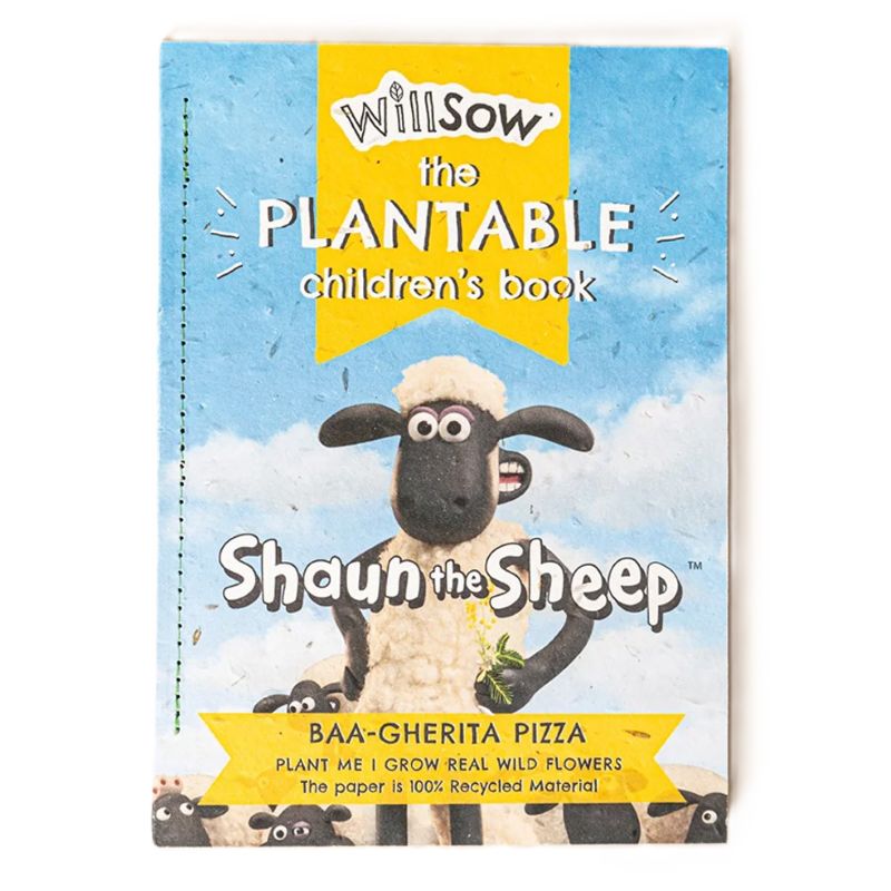 Willow's Plantable children's book featuring Shaun the Sheep on a blue background