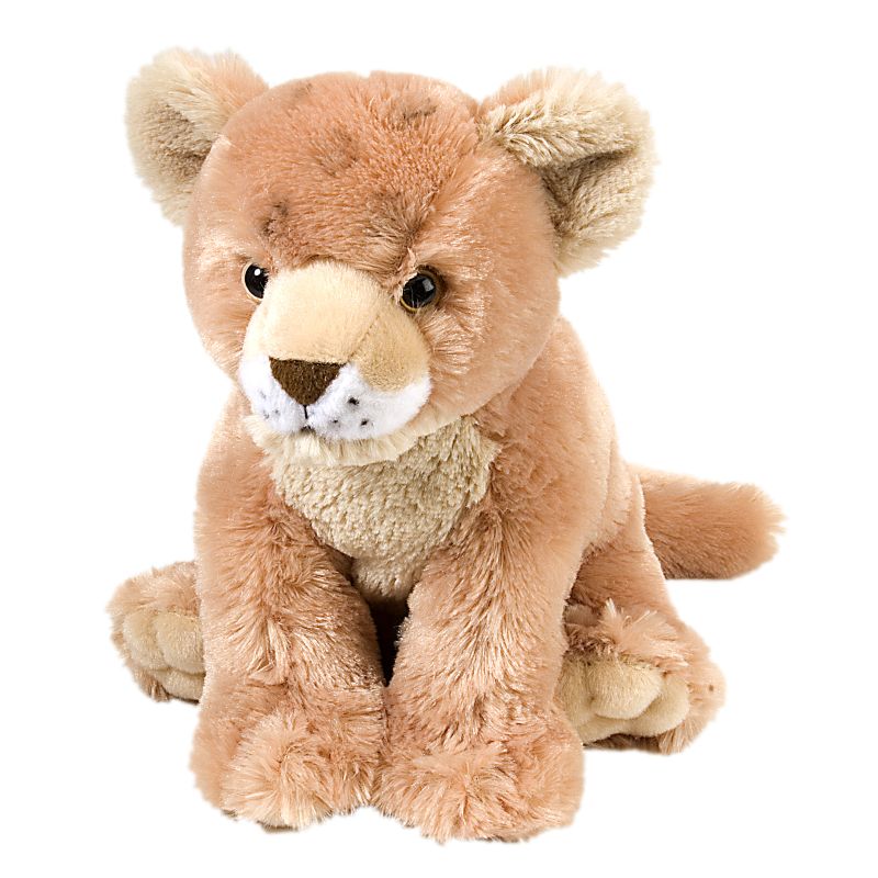 Plush lion cub toy on a white background