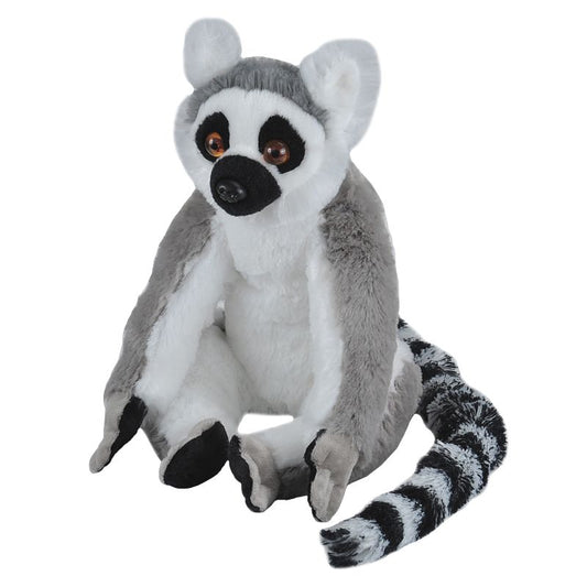 Plush toy lemur on a white background