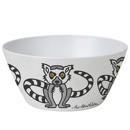 White bowl with a lemur design on a white background