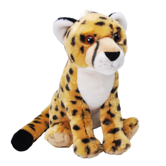 Plush toy cheetah on a white background