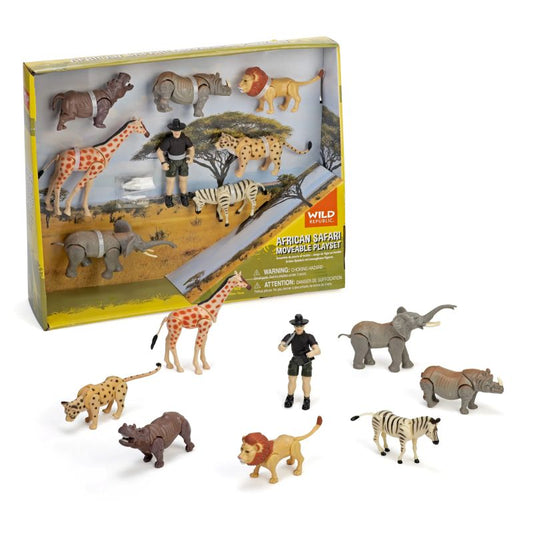African safari toy animal set with a playset and figures on a white background