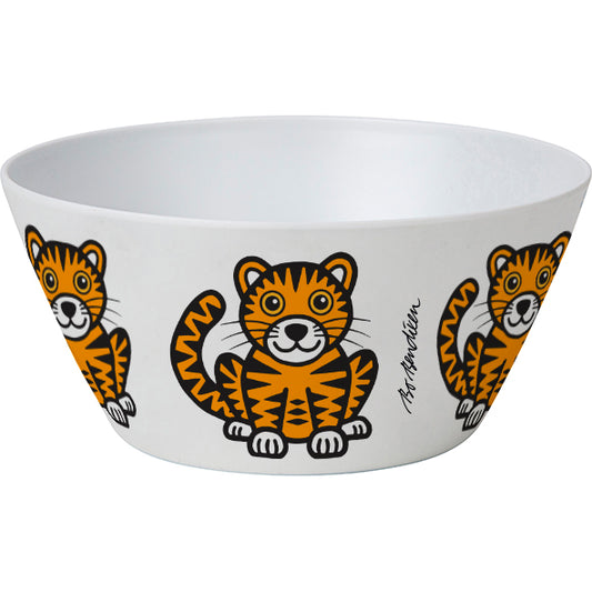 White bowl with tiger illustrations on a white background