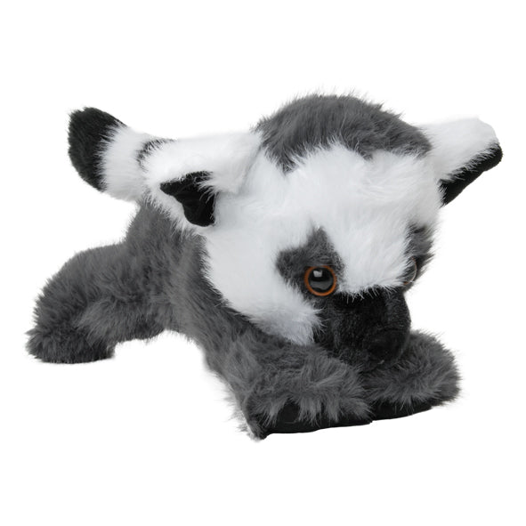 plush lemur soft toy lying down white background