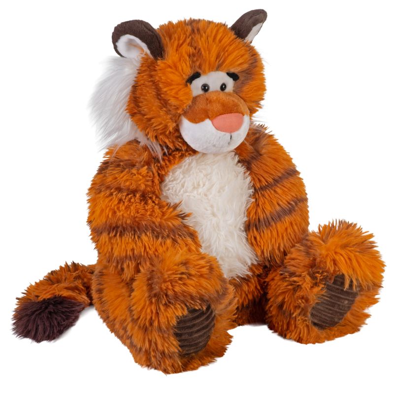Snuggleluv plush tiger sensory toy on a white background