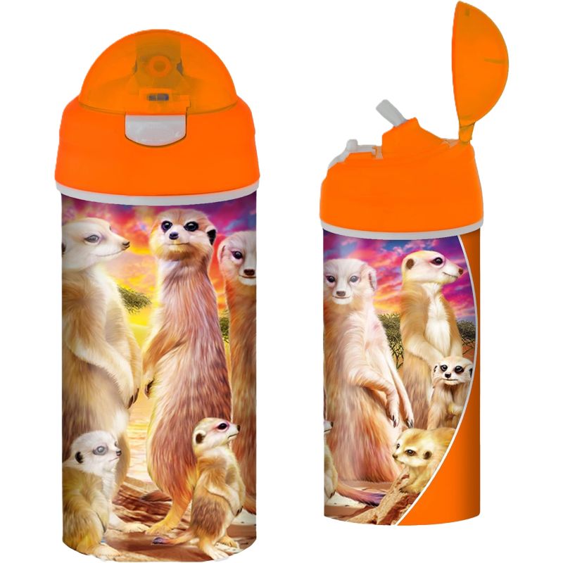 Kids drinking bottle with meerkat design on a white background