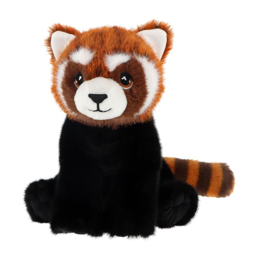Plush toy red panda on a white background