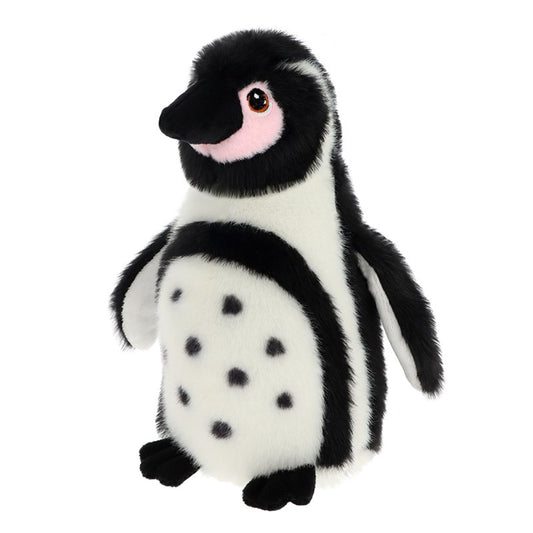 Plush penguin toy on a white background