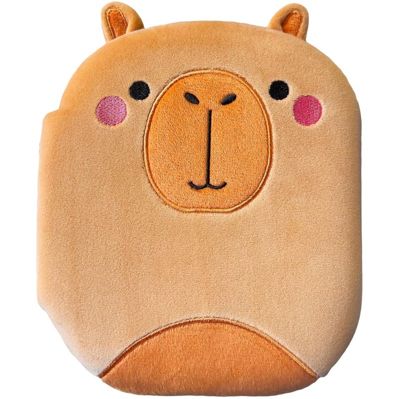Plush capybara-shaped bookcover on a white background