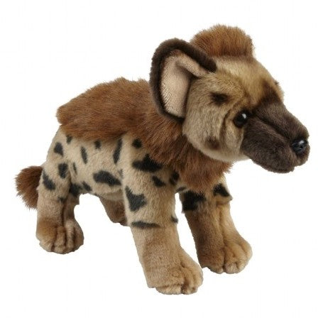 Plush toy hyena on a white background